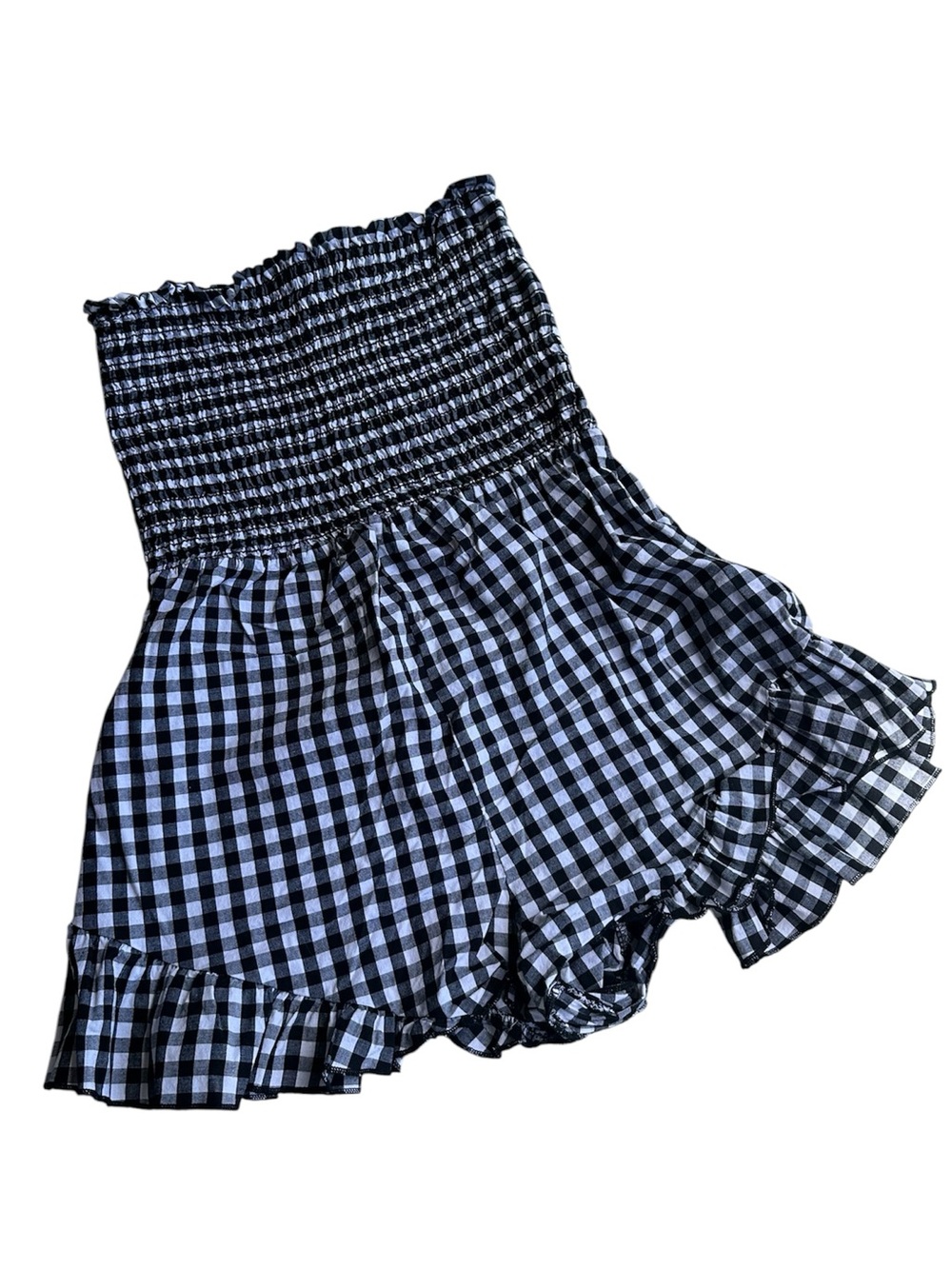 Fashion Nova Black & White Gingham Strapless Romper - Picture 2 of 4